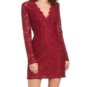 WAYF Say It Loud Scalloped Lace Long Sleeve Dress